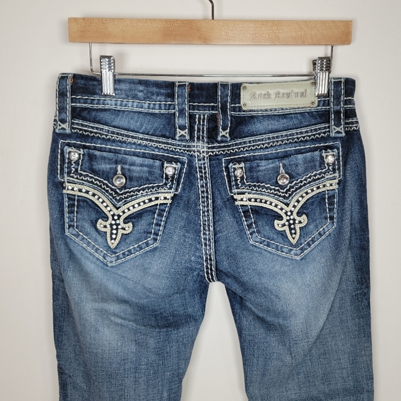 Rock Revival Donna Bootcut Low Rise Jeans Size 28 Distressed Denim - Picture 12 of 14